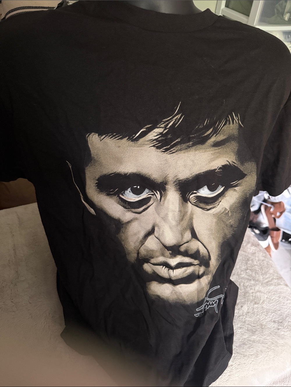 Scarface Black Short-Sleeve Graphic Tee with Beige Portrait Print